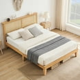 thumbnail image 2 of Bed Frame with Rattan Headboard and Adjustable Led Lights,  Wooden Support Legs, No Box Spring Needed, Noise-Free, Easy Assembly, 2 of 7