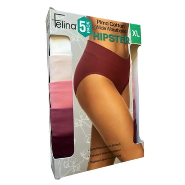 Felina Pima Cotton Wide Waistband 5 Pack XL Hipster Panties