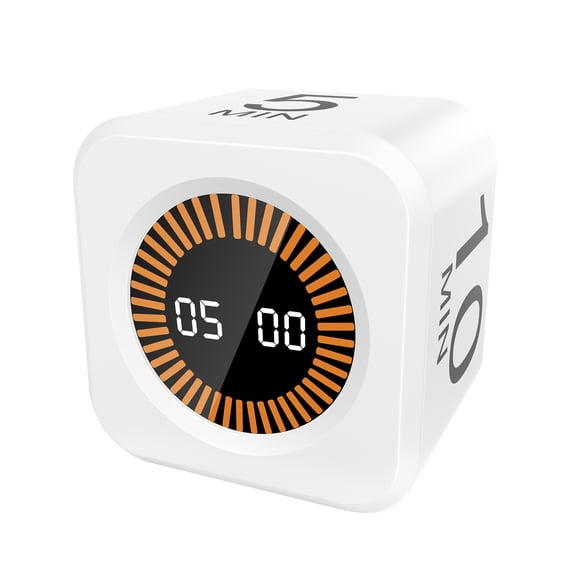 PULIVIA Visual Gravity Sensor Timer – Rotating Pomodoro Timer with Presets, LED Display, Rechargeable, Mute/Sound, Ideal for ADHD, Work, Kitchen – White