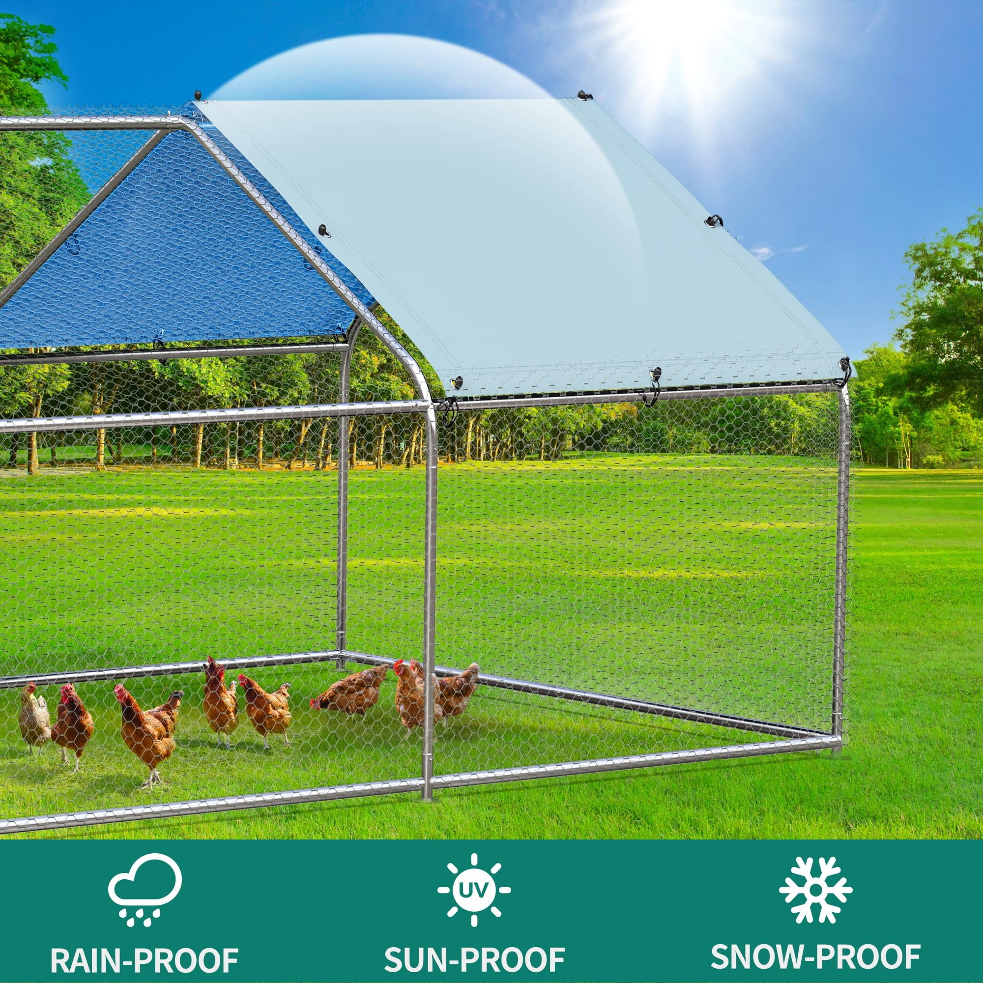 Aukfa Chicken Coop, 26 FT Large Metal Walk-in Chicken Run with Cover for Outdoor, Backyard, Farm