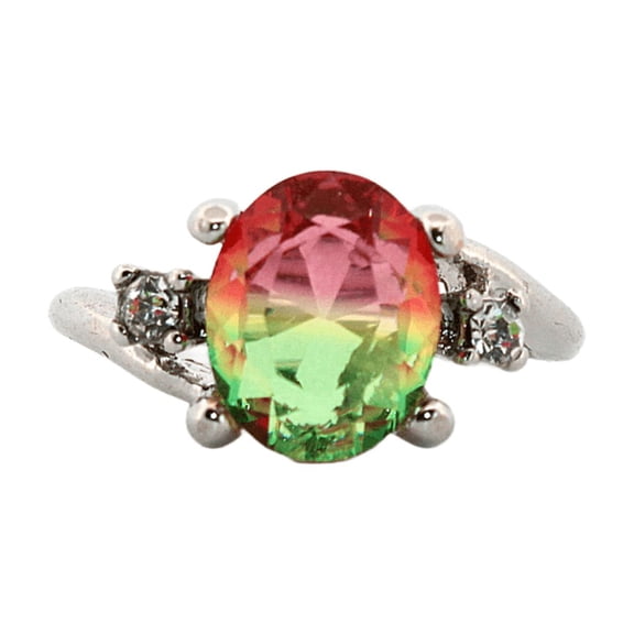 2ct Oval Watermelon Tourmaline Silver Ring, Size 5 2OWTSRS5
