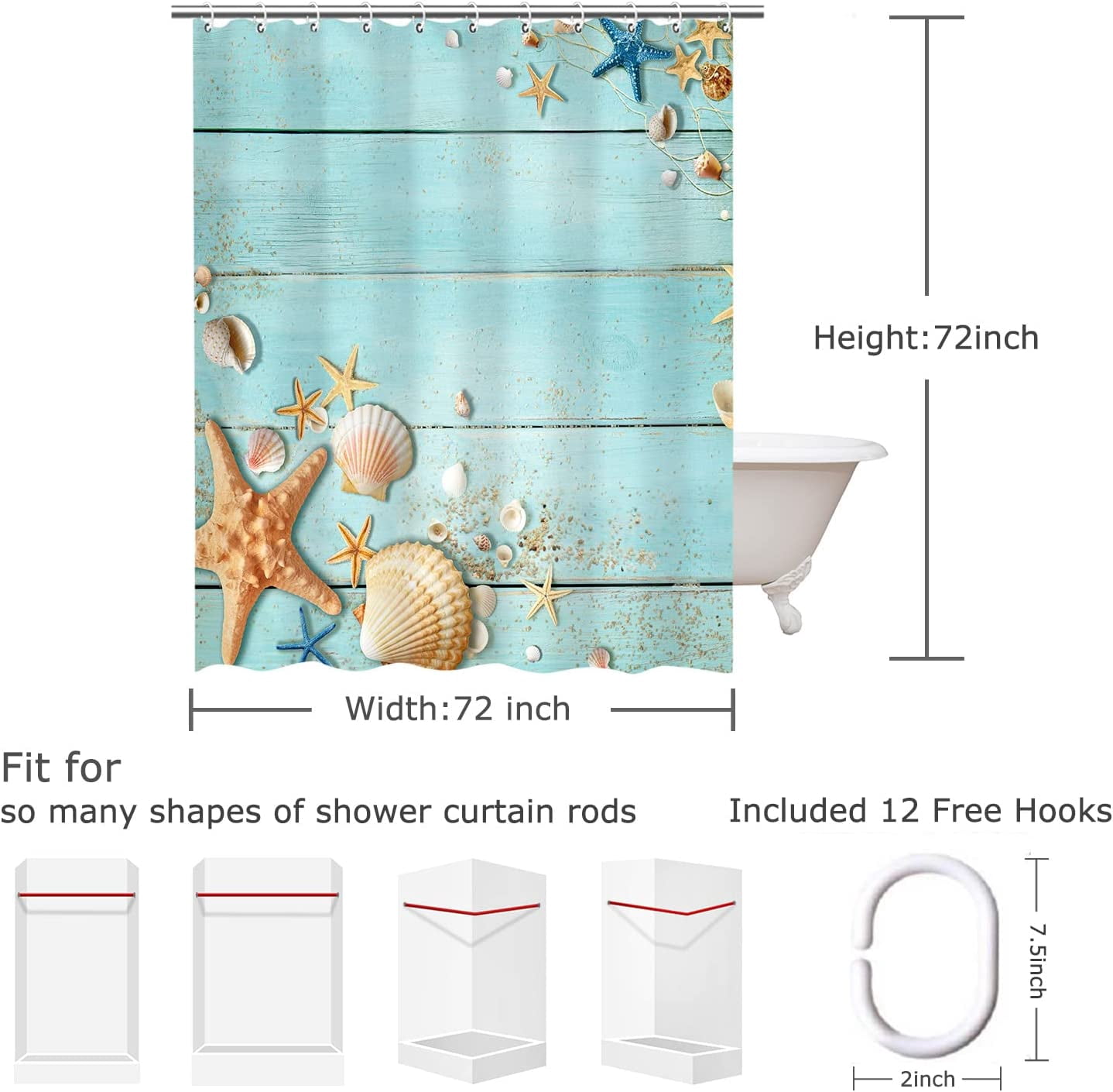 Kids Shower Curtain, Girls Shower Curtain, Boys Shower Curtain, Funny Words Teen Motivational Shower Curtains, 72W x 72H inch Extra Long Wide Shower Curtain with Hooks Kids Bathroom Decor