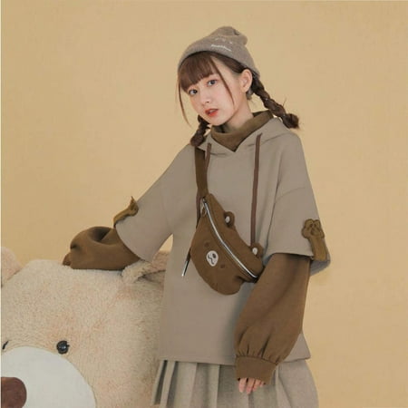 

Simplmasygenix Hoodies for Women Plus Size Woman s Brown Bear Hoodie Autumn Winter Long Sleeve Sweatshirt Personality Bag