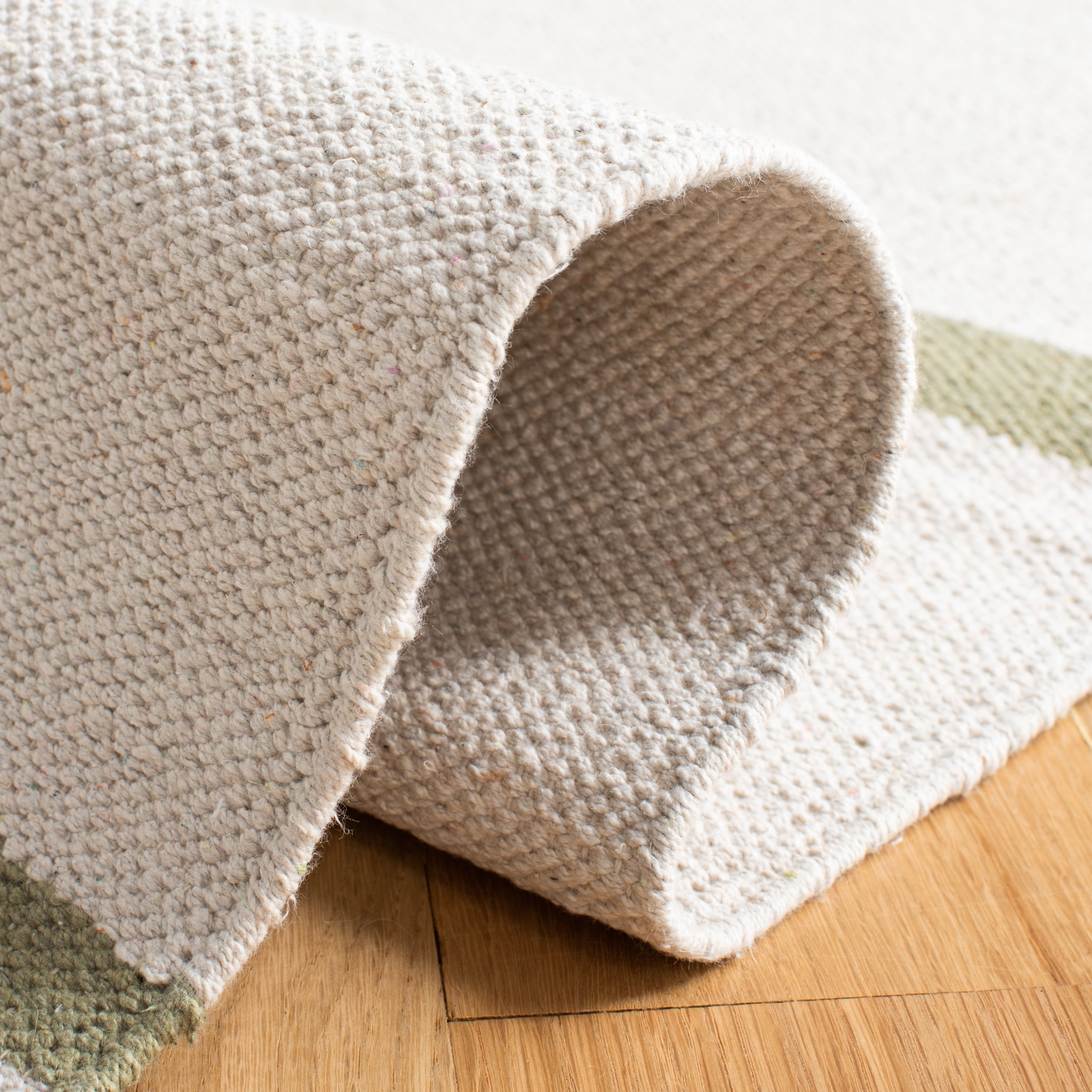 SAFAVIEH Montauk Oswald Geometric Striped Cotton Area Rug, Ivory/Light Green, 3' x 5'