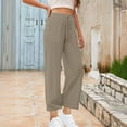 thumbnail image 2 of aidice Cotton Linen Pants for Women Straight Leg Drawstring Elastic Waist Pants Baggy Comfy Summer Daily Pants, 2 of 7