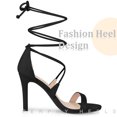 thumbnail image 4 of Sandalias con tiras y tacones altos con cordones para mujer Negro 41, 4 of 6