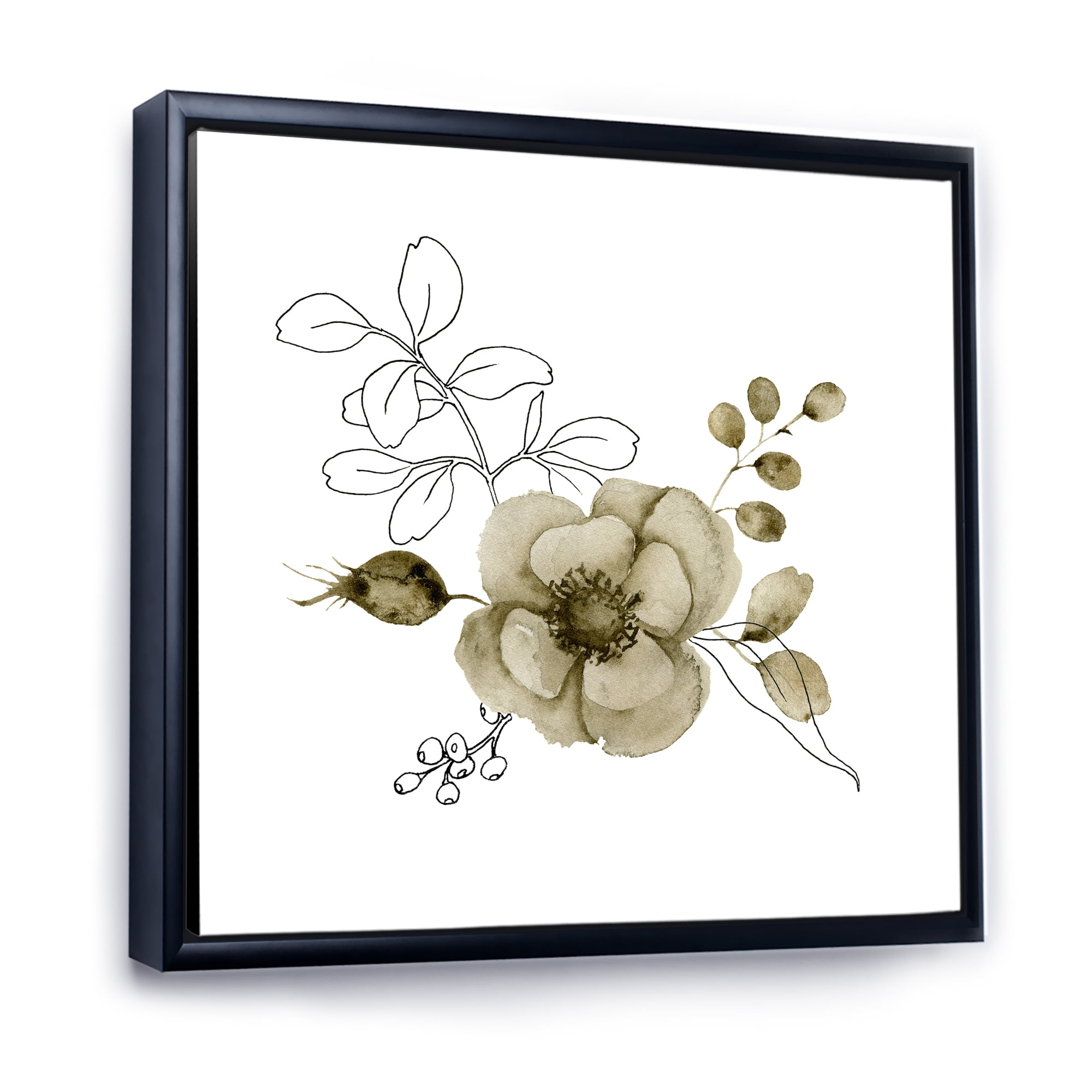 Designart 'Eucalyptus Branches With Anemone Bouquet Flower II' Traditional Framed Canvas Wall Art Print