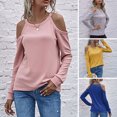 thumbnail image 4 of Camiseta de mujer acanalada Hombro frío O Cuello Blusa de manga larga Tops casuales de otoño Abanopi Gris/Extragrande, 4 of 7