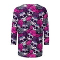thumbnail image 4 of Xdegoge Womens 3/4 Sleeve Tops Casual Crewneck Day Of The Dead Sugar Skull Print Loose Fit Tees for Halloween Festival Holiday Everyday Wear, 4 of 5