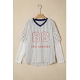 thumbnail image 3 of Women's Blue Stripe Graphic Lace Patchwork V Neck Top – Casual Spring Style for Daily Wear, XL, 3 of 11