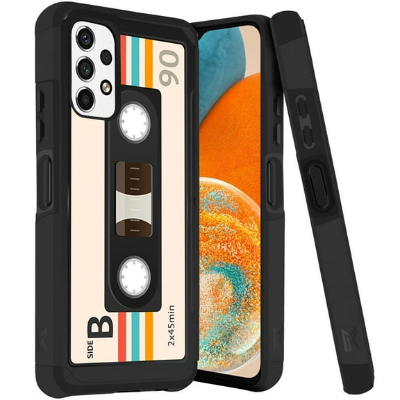 ANJ  Rugged Dual Layered Shockproof Slim Hybrid Case   Tempered Glass Cover Compatible with Samsung Galaxy A23 5G - Retro Cassette Tape 2