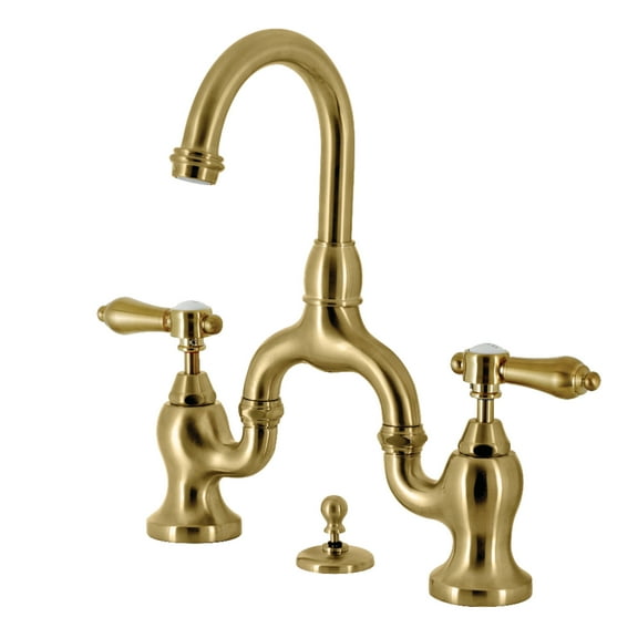Kingston Brass KS7997BAL Heirloom Bridge Brushed Brass Bathroom Faucet with Matching Pop up Drain