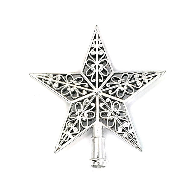 Silver 3D Hollow Christmas Tree Topper Star 15Cm Five-Point Decoration For Holiday Home Decor
