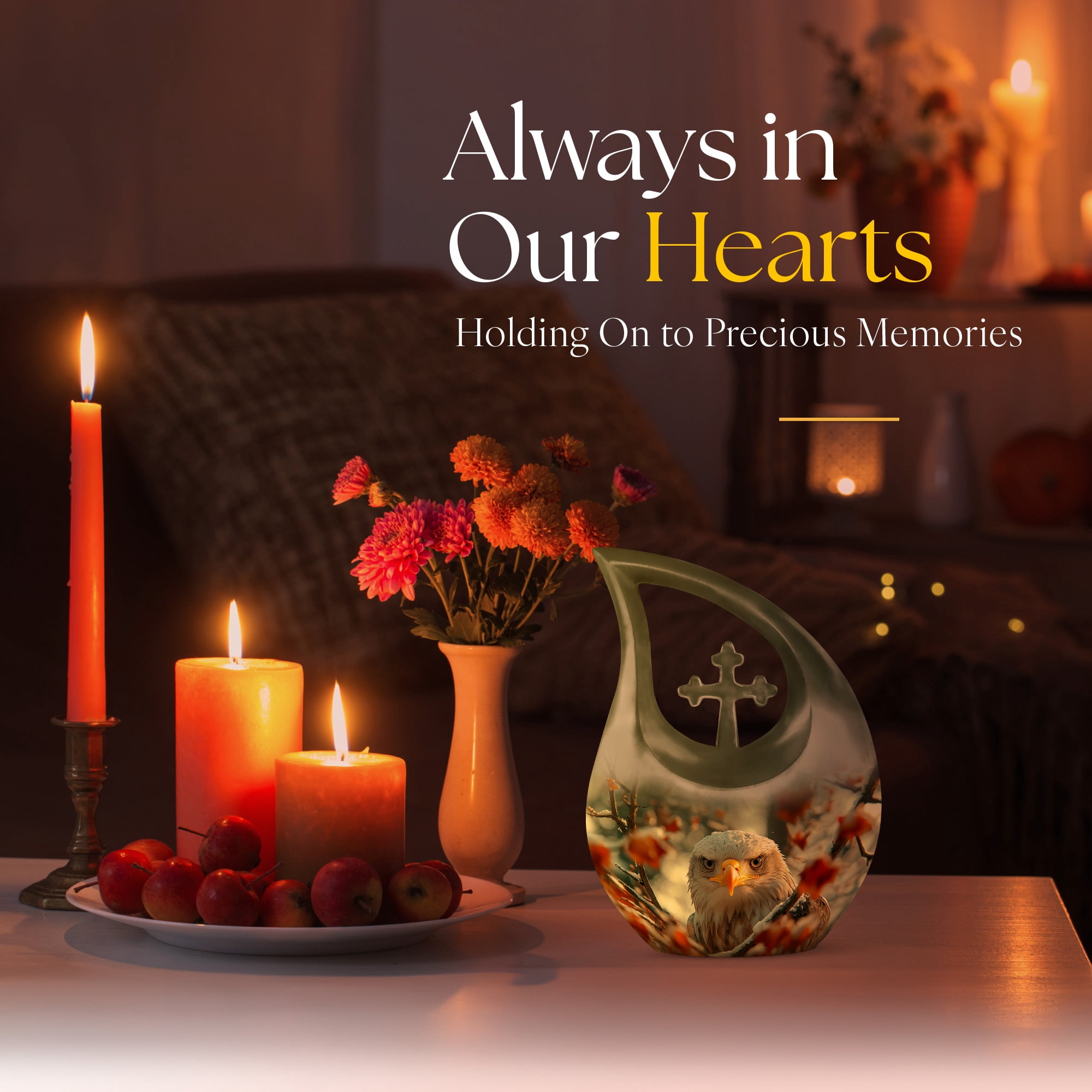 MUKTIVE Eagle Decorative Urns for Human Ashes Adult Husband & Wife - Large Memorial Cross Drop Urn for Adult Mom & Dad - Forest Burial Urns for Human Ashes Male & Female (10 Inch)