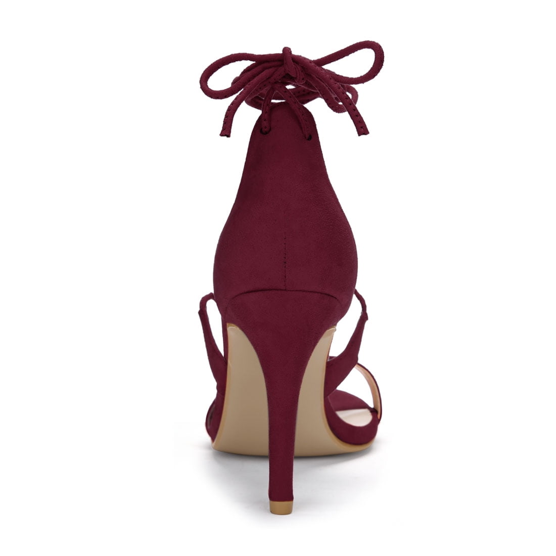DARING DIVA Women Open Toe Stiletto High Heel Lace-Up Black Sandals 10 Burgundy