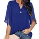 thumbnail image 2 of Mujeres verano tops V cuello media manga exquisito color puro elegante mujer casual blusa para fiesta Oficina excursión, 2 of 5