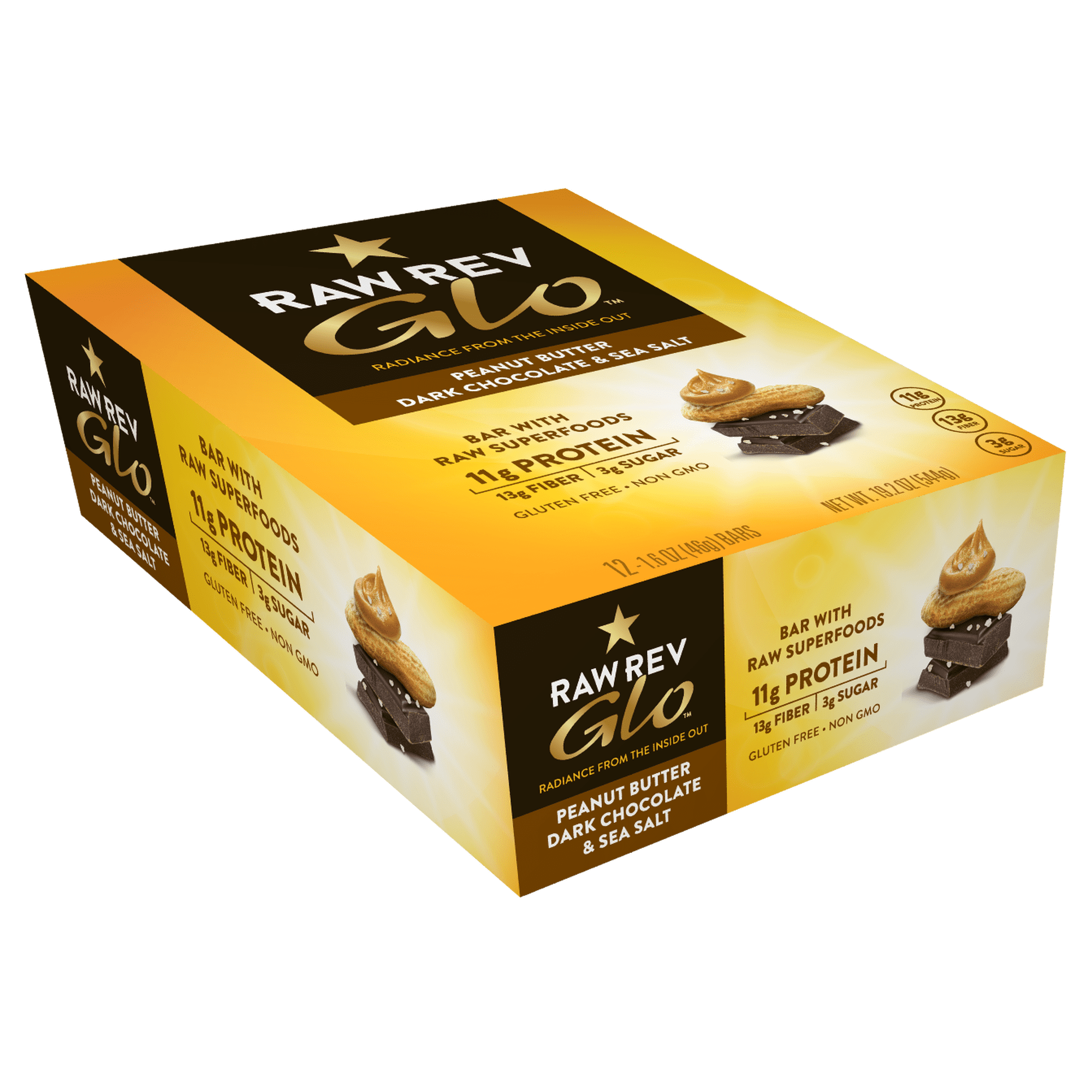 Raw Rev Glo Protein Bar Peanut Butter, Dark Chocolate & Sea Salt, 12 Pack