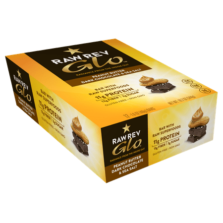 Raw Rev Glo Protein Bar Peanut Butter, Dark Chocolate & Sea Salt, 12 Pack