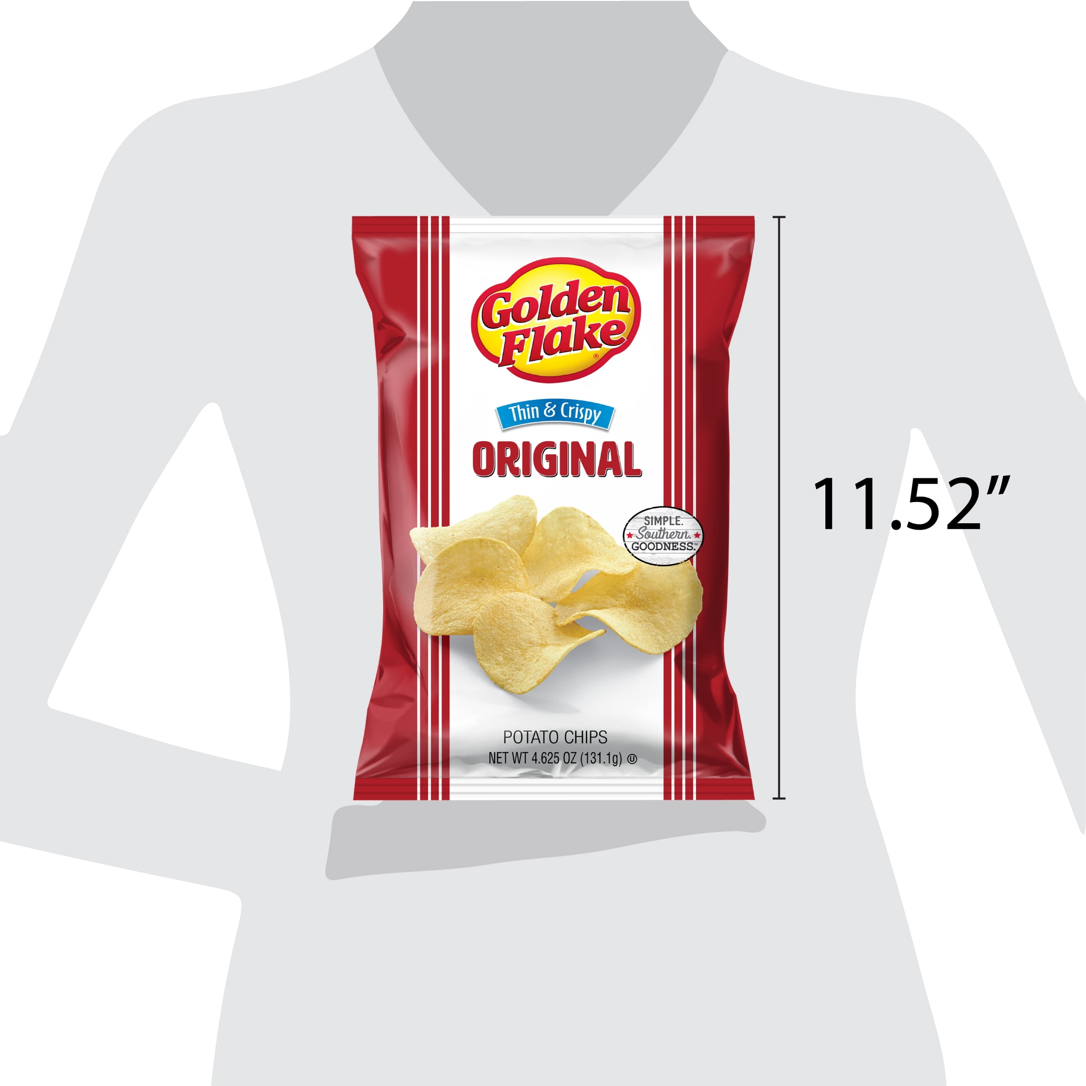 Golden Flake Original Thin & Crispy Potato Chips, Gluten-Free, 4.625 oz Bag