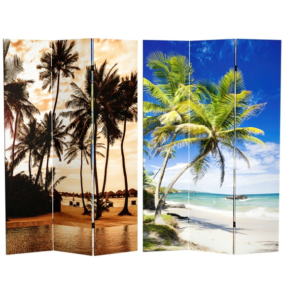 Oriental Furniture 6 ft. Tall Sunset Palms Canvas Room Divider - 3 Panel