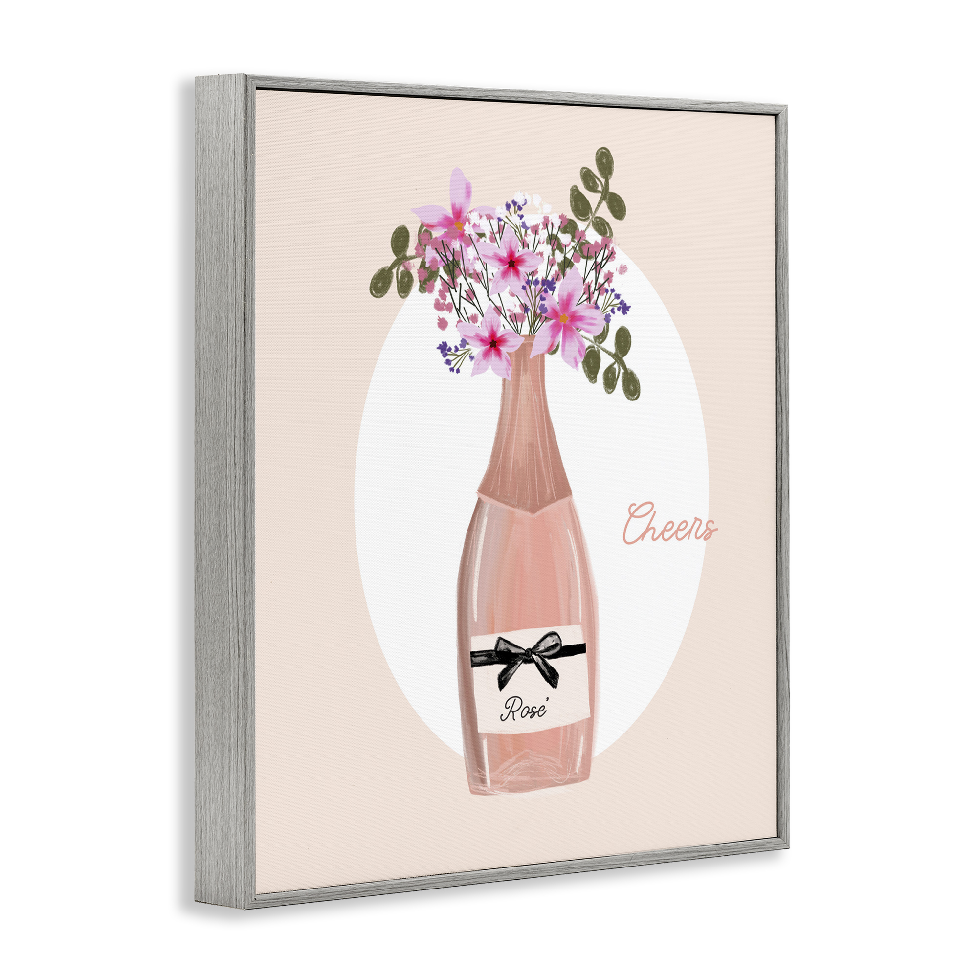 Stupell Industries Cheers Pastel Rosé Food & Beverage Painting Gray Framed Art Print Wall Art, 11 x 14