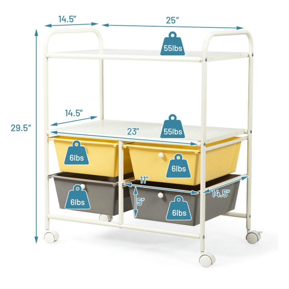 Demi Bonn 4 Drawers Shelves Rolling Storage Cart Rack with 4 Universal Casters, Yellow & Gray