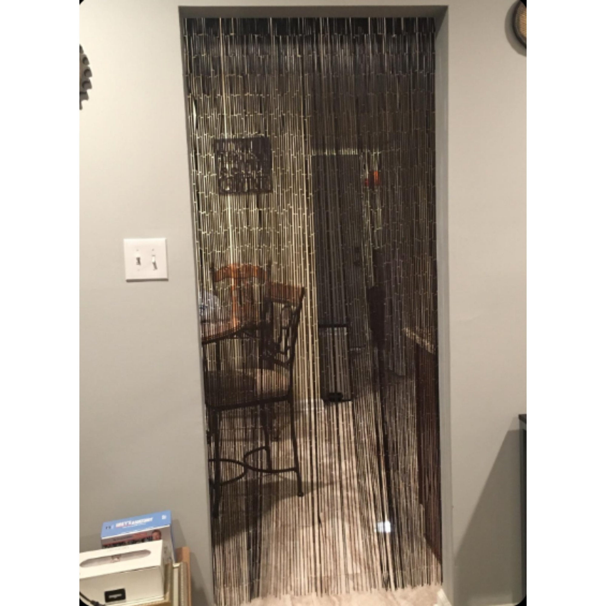 Vauluxe Vintage Solid Dark Brown Sheer Beaded Curtains, 36" x 79", 125 Strands
