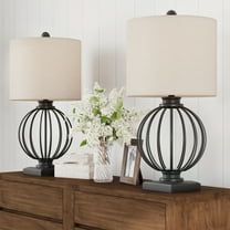 Lavish Home Set of 2 Wrought Iron Modern Table Lamps with LED Bulbs (Black)