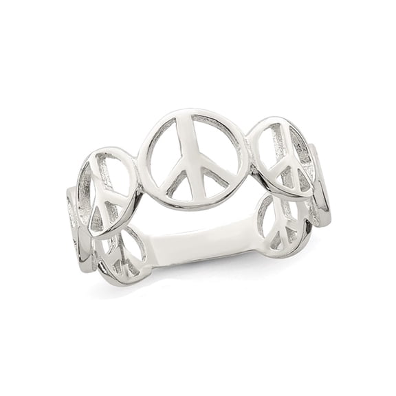 Gem & Harmony Peace Sign Polished Ring Band in Sterling Silver for Women