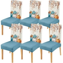 Fall Chair Covers Set of 6,Thanksgiving Parsons Chair slipcovers,Fall Pumpkin Kitchen Dining Room Decor Chair Seat Cover Protectors(Blue Pumpkin,6 Pack)