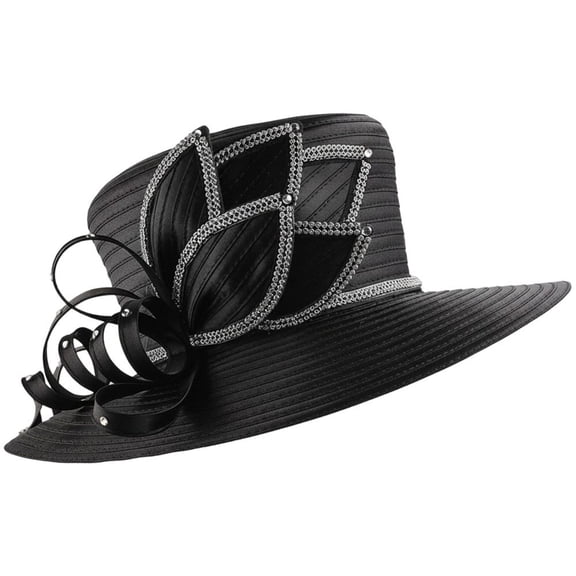 Yvsxxv Black Elegant Satin Wide Brim Church Hat, Wedding Tea Party Hat, 1 Pc