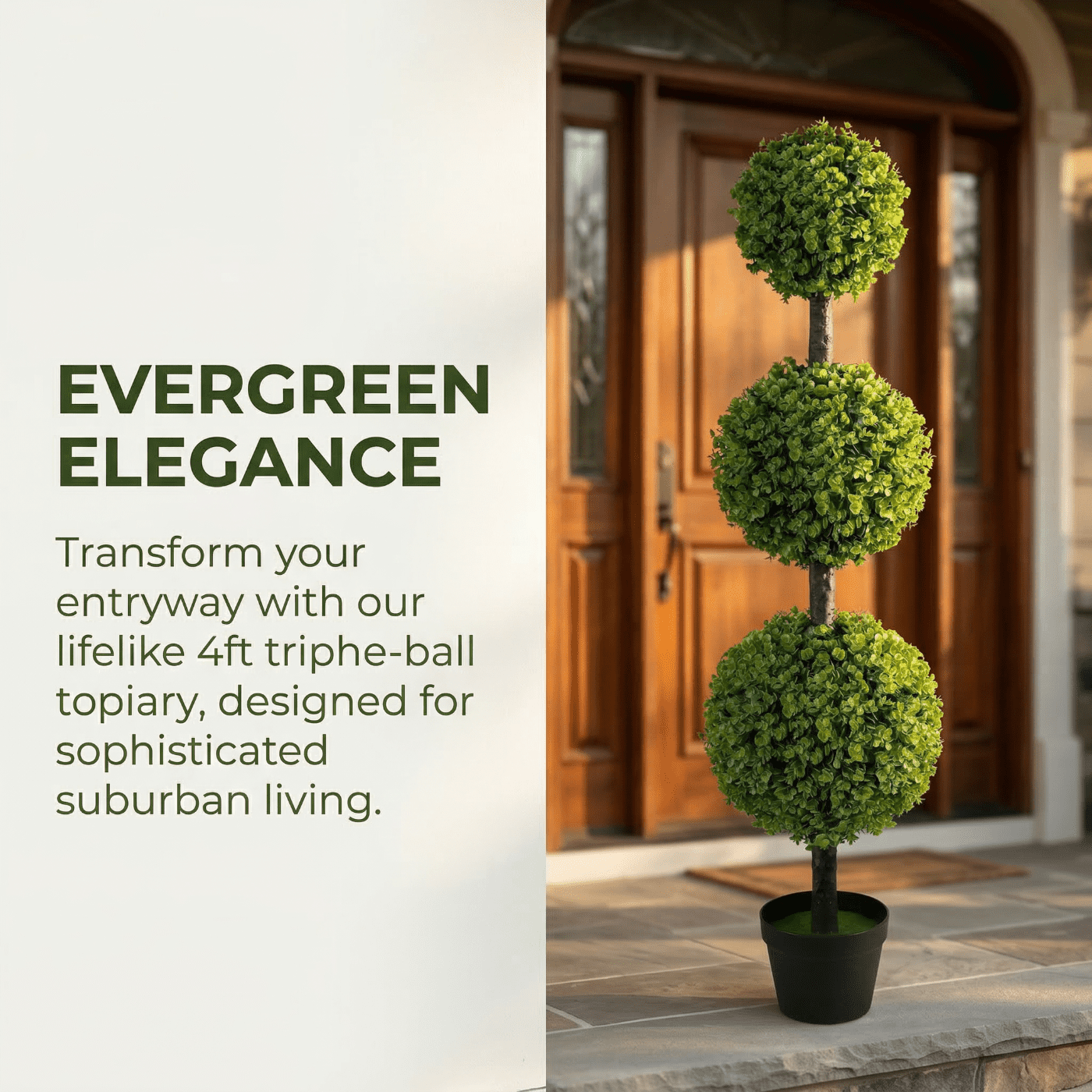Bibana 2 Pack 4FT Artificial Topiary Ball Tree, Set of 2 Faux Triple Boxwood Shrubs in Pot, Realistic UV Resistant Fake Plants for Outdoor Front Door, Porch, Patio, Garden & Indoor Decor