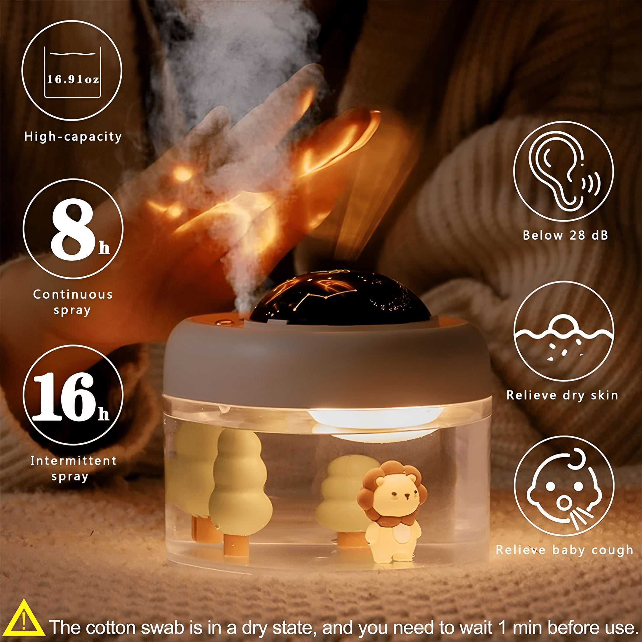 HIBIBUD 2026 New Baby Mist Humidifiers for Bedroom Quiet Baby Humidifier- Small Humidifiers for Home with Night Light & Star Projector for Kids for Nursery, Bedroom, Playroom, Travel