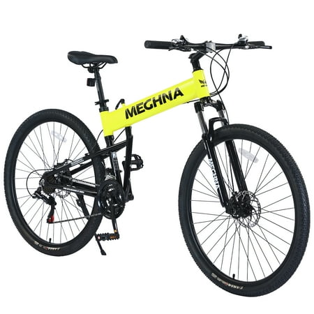 Unbranded Mountain Bike,29” Folding Mountain Bike, Suspension Fork, Aluminum Frame 21 Speed Mountain Bike , Adult Bikes, Men's Bikes, Long Distance Trekking Bikes, Carbon Steel Frame Disc, Yellow