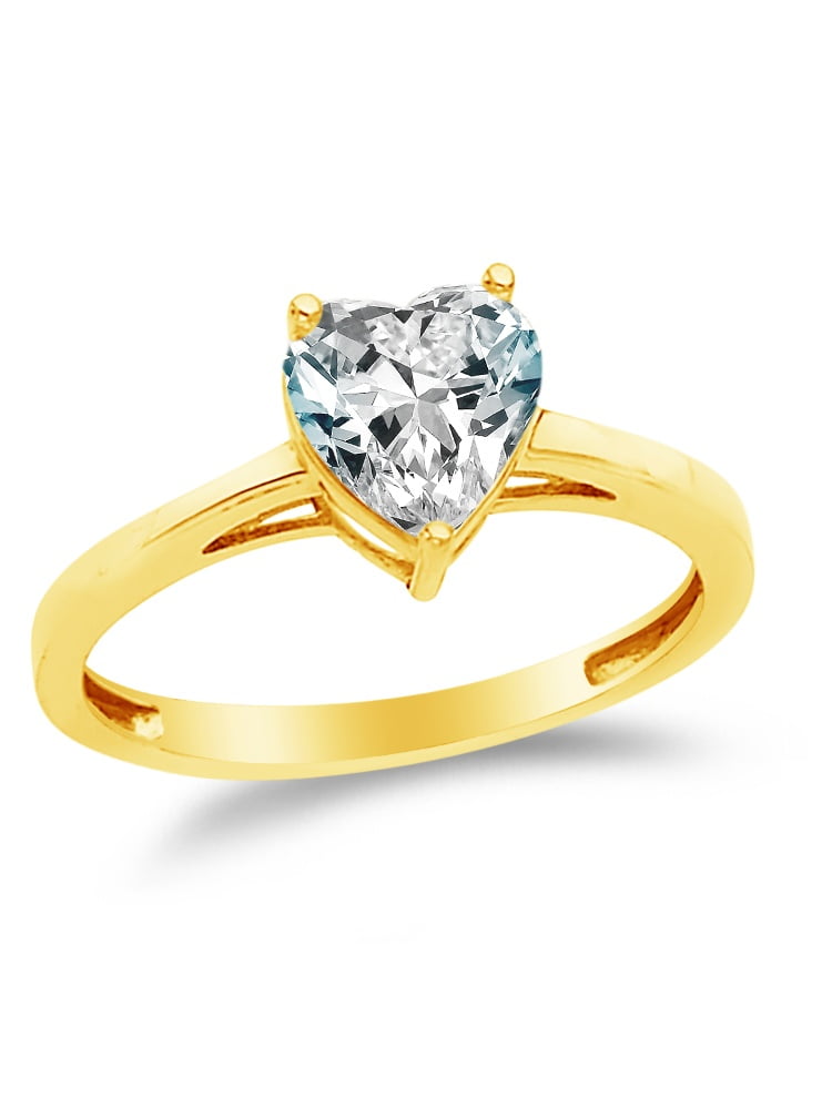14k Yellow Gold CZ Cubic Zirconia Heart Shape Engagement Ring (1.0ct