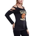 thumbnail image 3 of Xmarks Womens Halloween Tee Cut Out Long Sleeve Cold Shoulder Pumpkin Letter Print Halloween Tshirt  Casual Slim Fit Top, S-2XL, 3 of 6