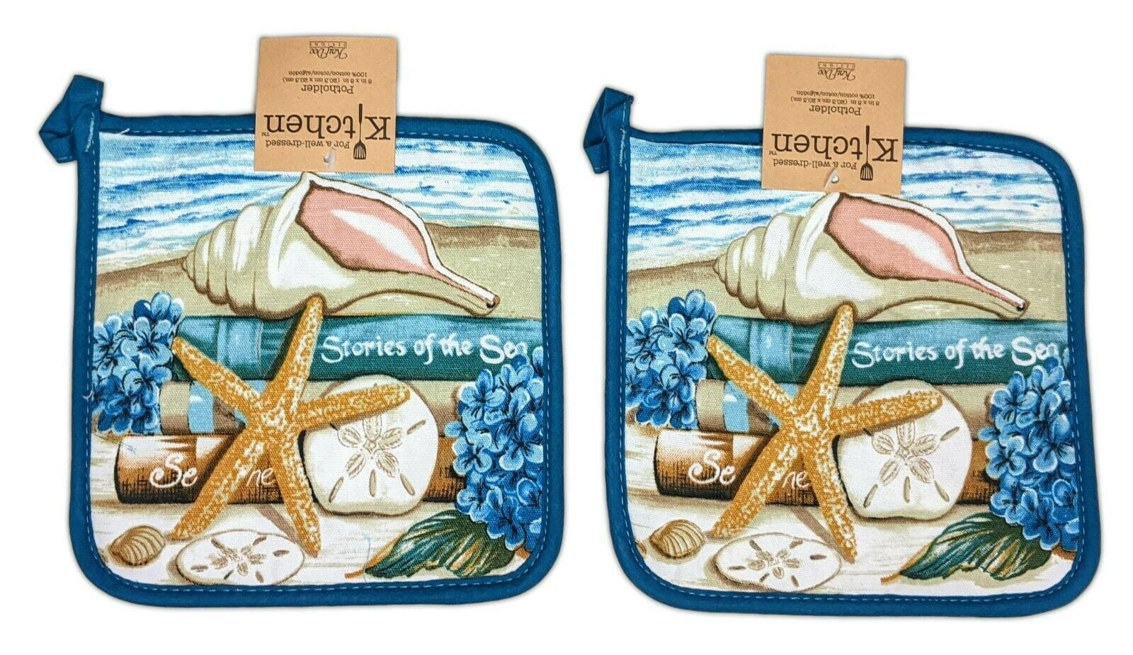 Set of 2 STORIES OF THE SEA Coastal Nautical Potholders, by Kay Dee
