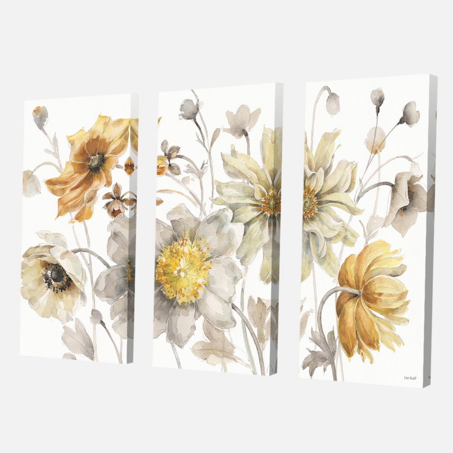 Designart Fields of Gold Watercolor Flower VII Canvas Wall Art