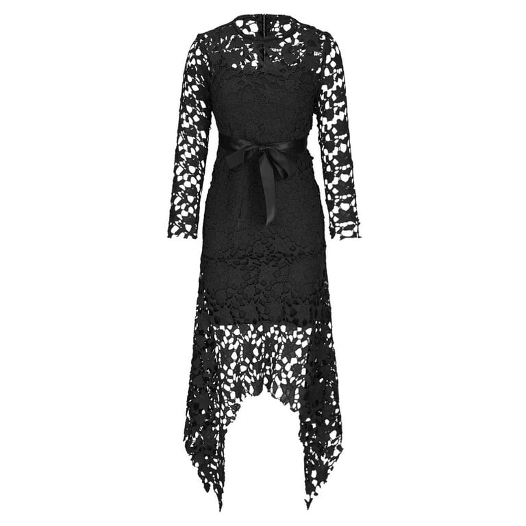 asymmetrical black lace dress Delphine Black Asymmetrical Cut-out Lace Mini Dress, L / Black main image 1