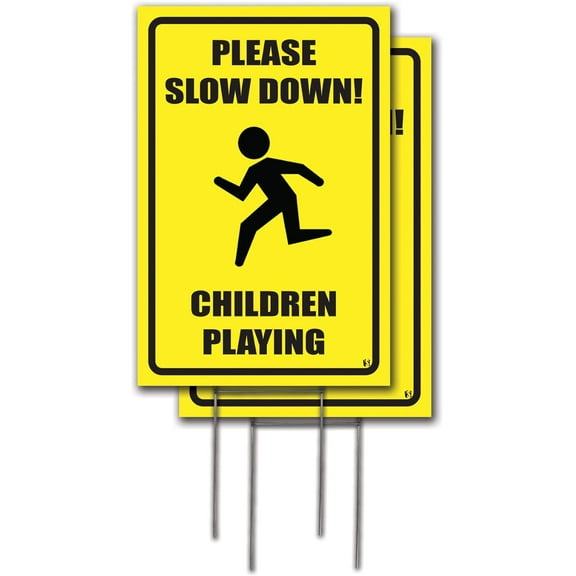 12x18 Please Slow Down Children Playing Lawn Signs with H-Stakes (2)
