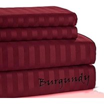 500 TC Sheet Set !! Egyptian Cotton Skin Friendly 4PCs !! Striped COLORS - Full Size - Striped Colors { Burgundy } Deep Pocket 12" Inches By KM LINEN