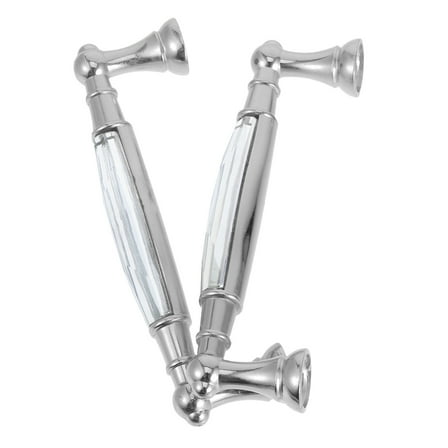KALLORY 2Pcs Long Drawer Handles Silver Crystal Glass Cabinet Pulls for Home Furniture Use
