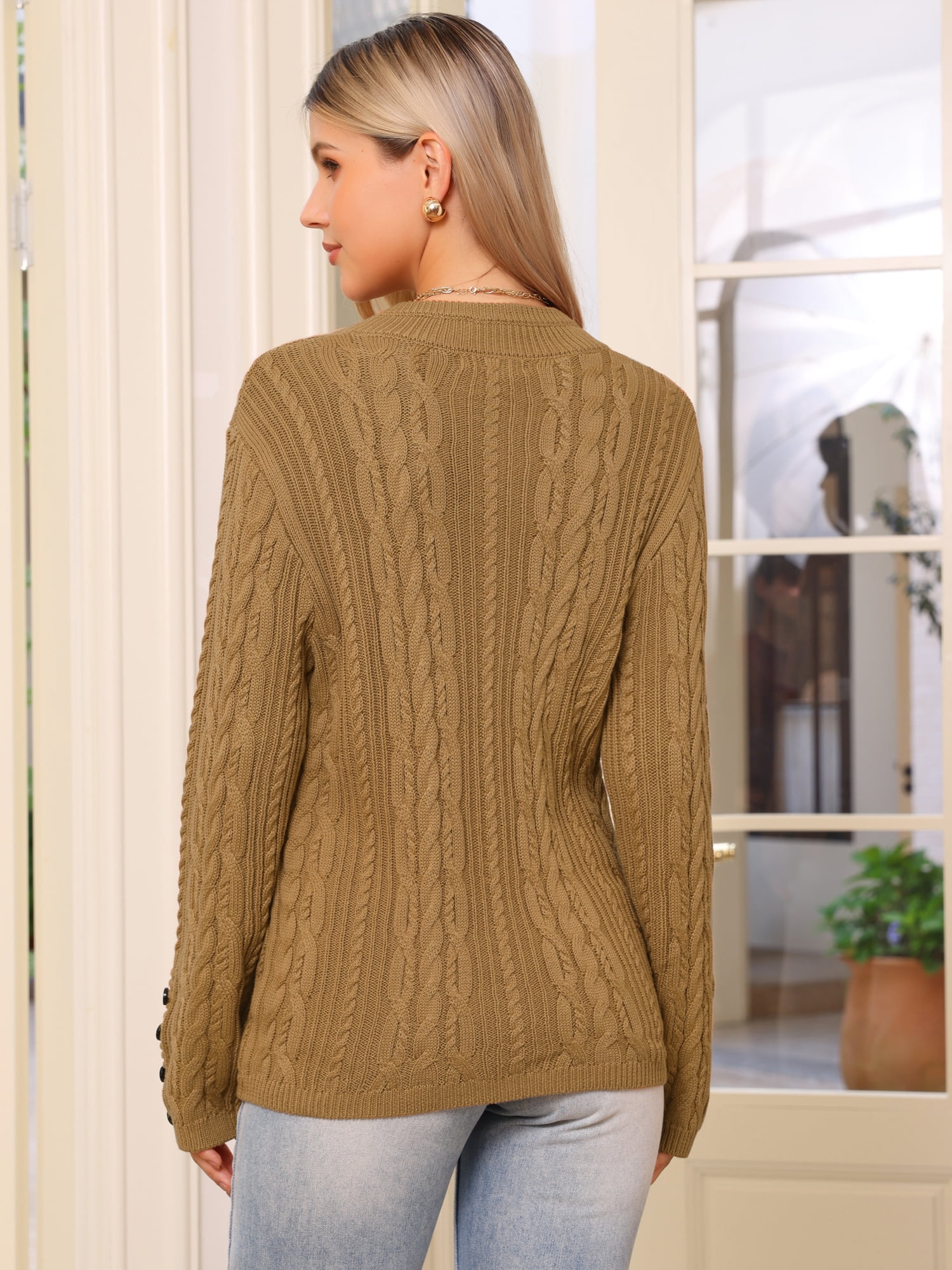DARING DIVA Women's Cable Knit Open Front Button Up Cardigan Sweaters XL Caramel