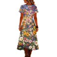 thumbnail image 5 of Women's Summer V Neck Short Sleeve Vintage Floral Print Dress Loose Fit Flowy A Line Beach Dress for Beach Vacations and Casual Daily Wear, 5 of 5