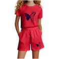 thumbnail image 2 of Amidoa Girls Summer 2 Piece Outfits Floral Short Sleeve and Casual Shorts Kids Clothing Set Red Size 6, 2 of 5
