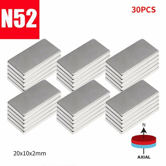 30 Pack Strong Neodymium Bar Magnets，Powerful Rare Earth Neodymium Magnets with Double-Sided Adhesive Perfect for Fridge, Garage, Kitchen, Craft, Office etc 20x10x2mm