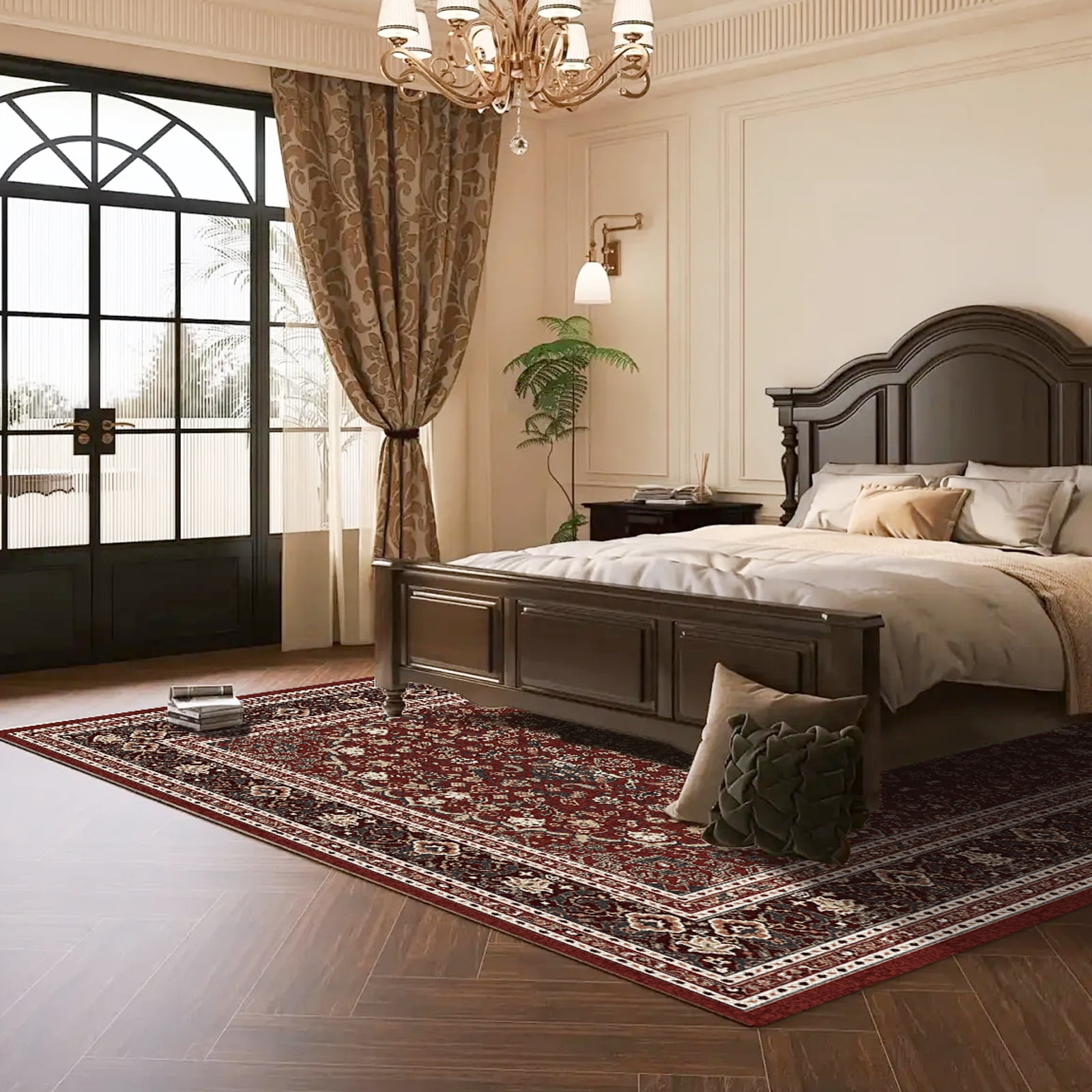 Pentantan 5'x7' Area Rug for Living Room, Red Retro Style Washable Rug with Anti-Slip Backing