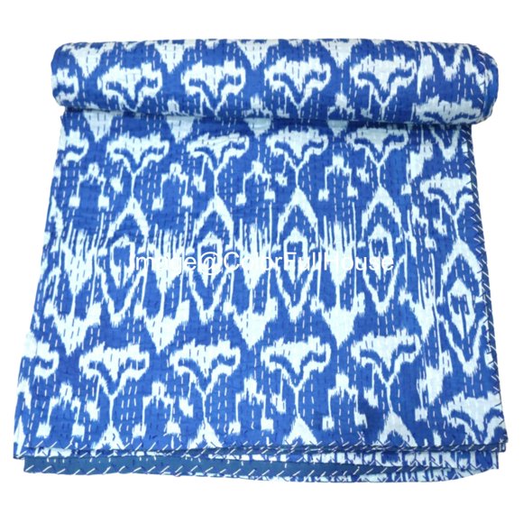 ColorFull House Indian Pure Cotton Ikat Print Kantha Quilt , Bedspread , Throw Blanket Size ( King-108 " x 108" )