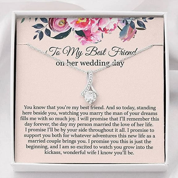 Friend to Bride Gift Box with Message Card on Her Wedding Day Necklace for Women, Adults Size