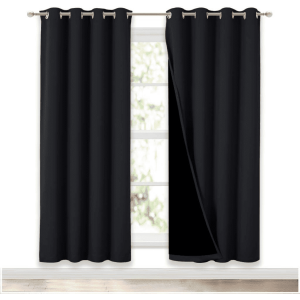 NICETOWN Full Blackout Curtains, 52x72 inches, Black, 2 Panels